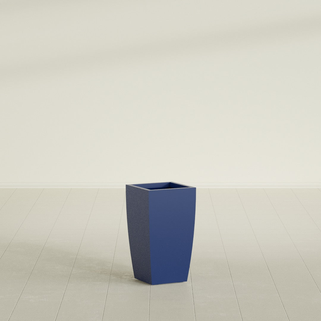 Toulan Tapered Square Planter in Matte Cobalt Blue, 12"W × 22"H, shown empty