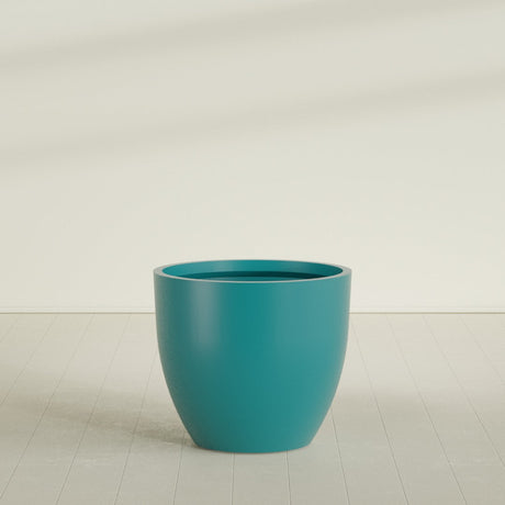 Wannsee Round Planter in Satin Seafoam Green, 44"D × 39"H, shown empty