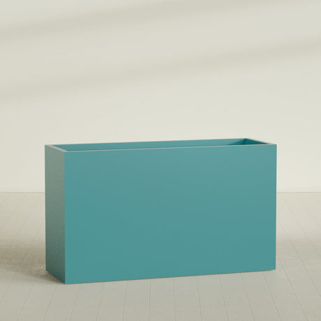 Darwin Rectangular Planter in Satin Seafoam Green, 72"L × 24"D × 42"H, shown empty