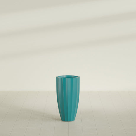 San Jose Tall Fluted Planter in Satin Seafoam Green, 16"D × 30"H, shown empty