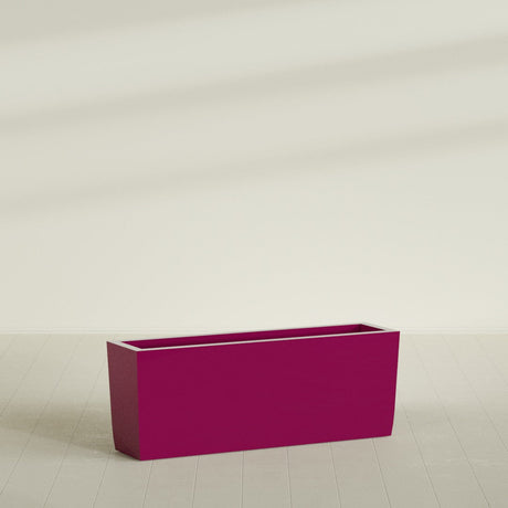 Panama Tapered Rectangular Planter in Gloss Eggplant, 48"L × 12"D × 18"H, shown empty