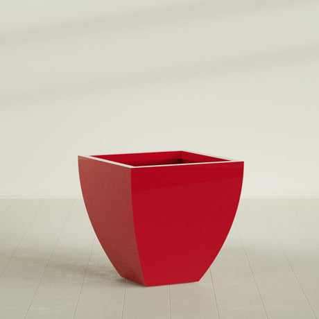 Lima Tapered Square Planter in Gloss Red, 30", shown empty