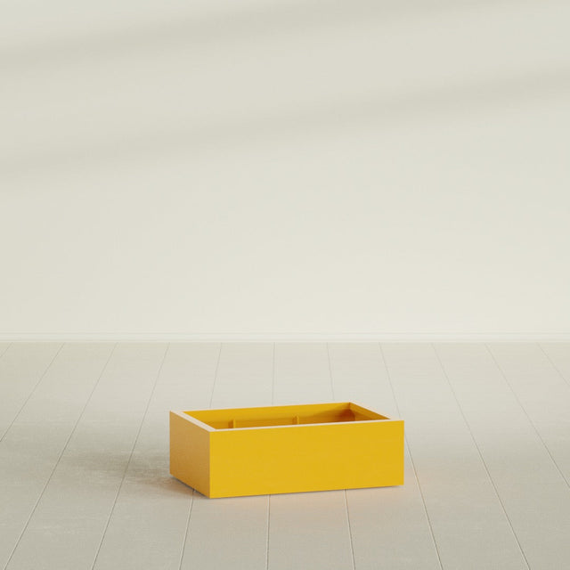 Antwerp Rectangular Planter in Gloss Saffron, 36"L × 24"D × 12"H, shown empty