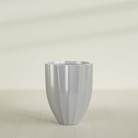 Alicante Fluted Planter in Metallic Silver, 26"D × 32"H, shown empty