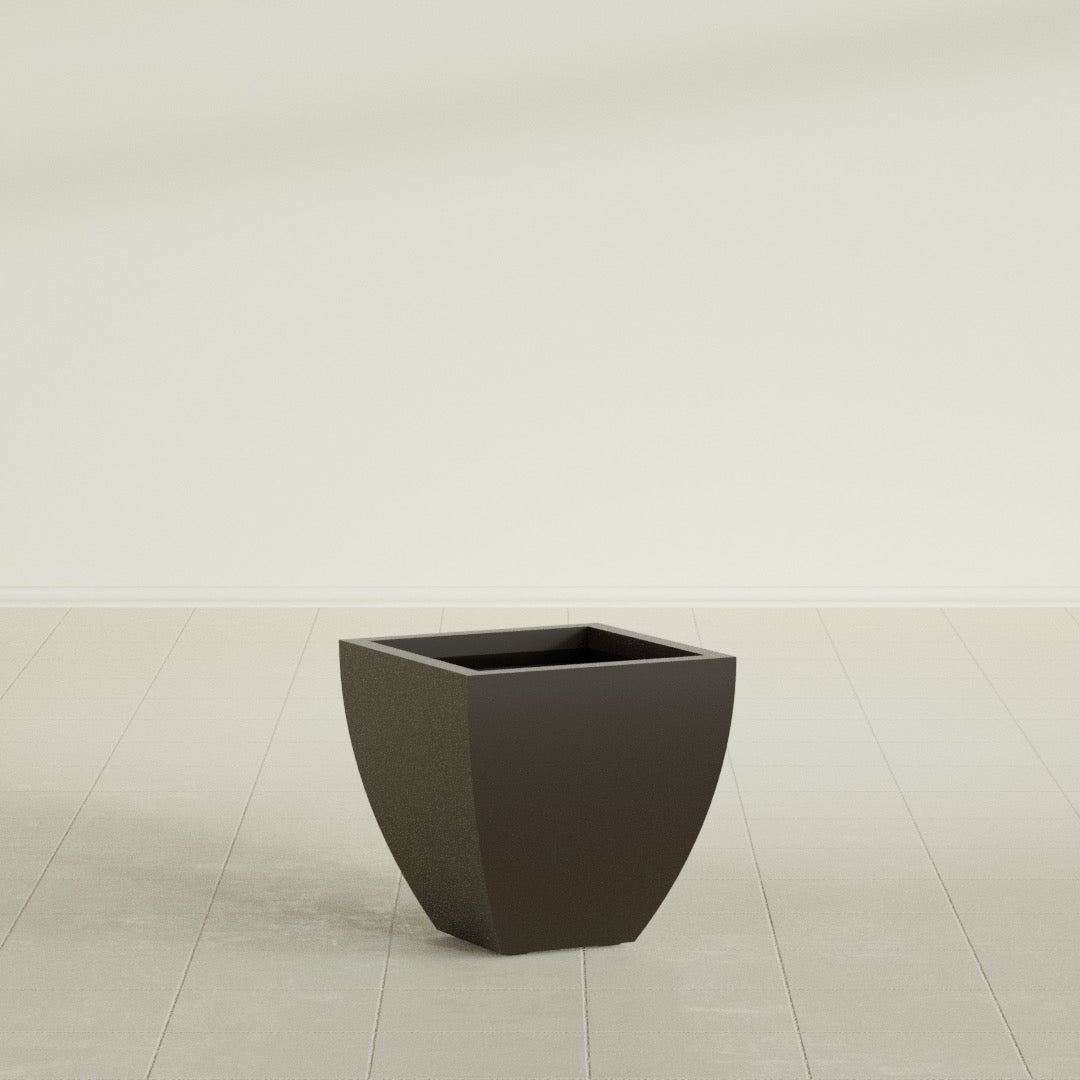 Lima Tapered Square Planter in Matte Dark Brown, 16", shown empty