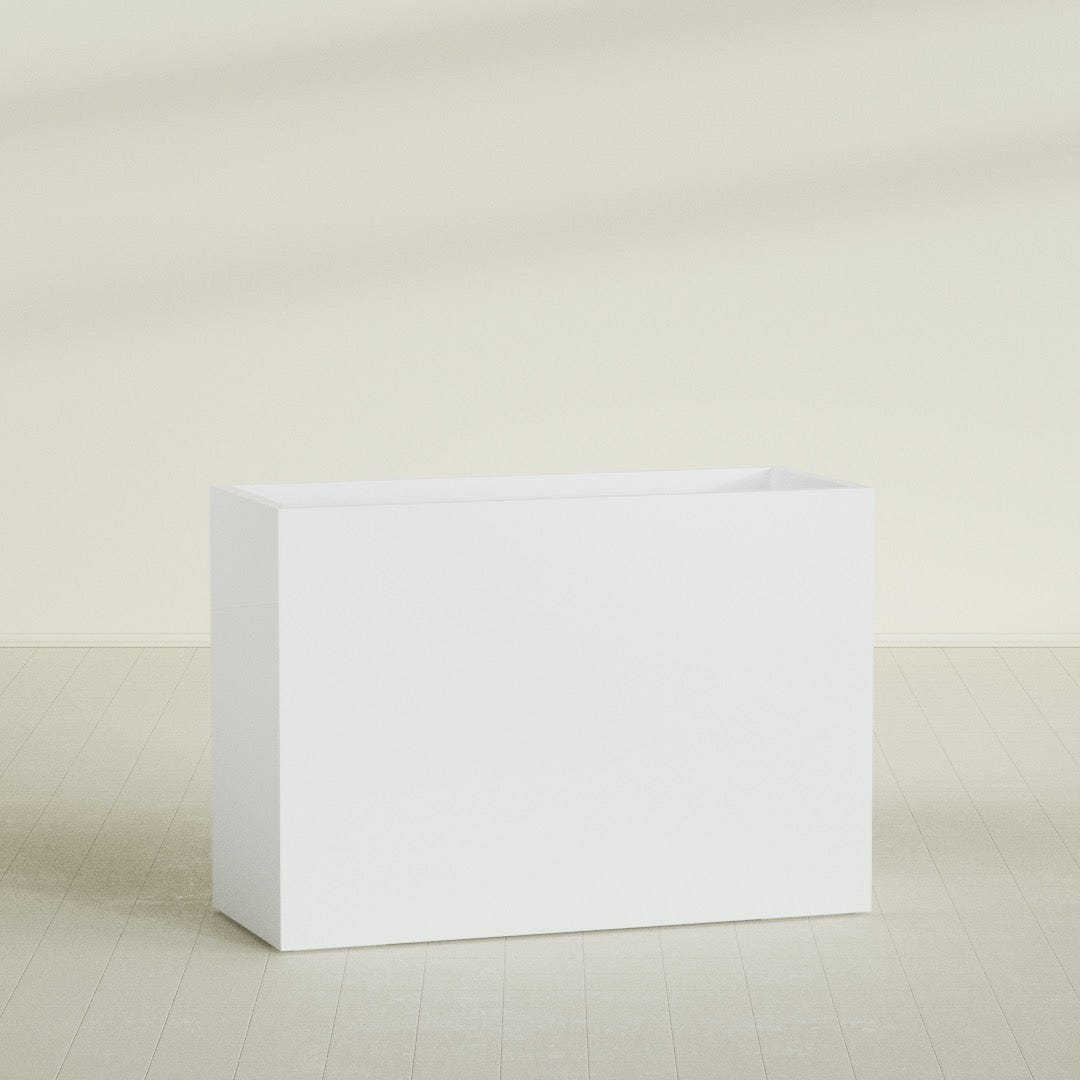 Darwin Rectangular Planter in Matte Bright White, 60"L × 24"D × 42"H, shown empty