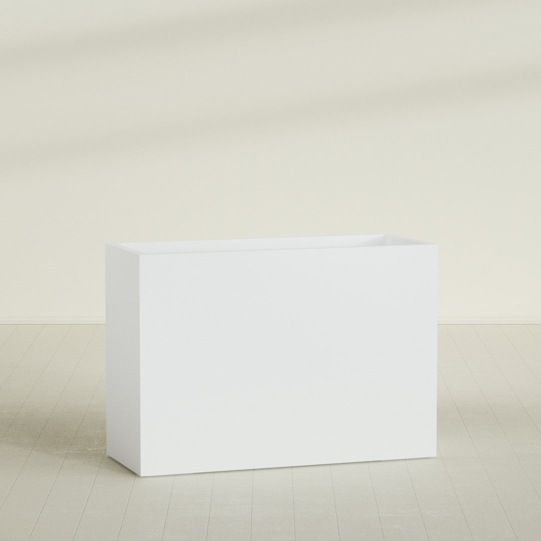 Darwin Rectangular Planter in Matte Bright White, 60"L × 24"D × 42"H, shown empty