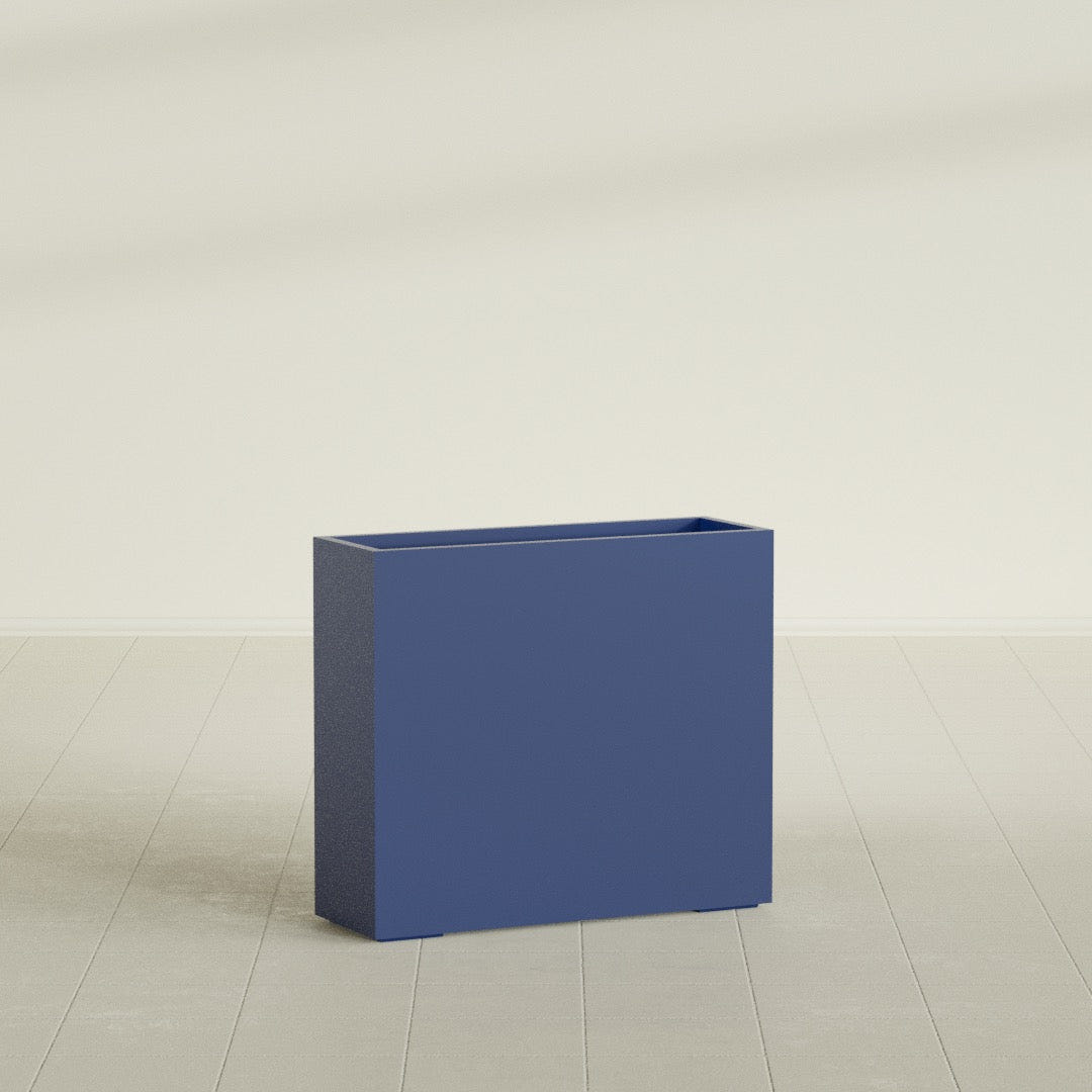 Perth Rectangular Planter in Matte Cobalt Blue, 48"L × 16"D × 42"H, shown empty