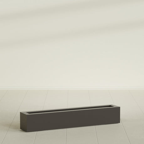 Salon Box Planter in Matte Dark Brown, 48" Long, shown empty