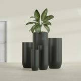 Saint Tropez Bullet Round Planter in Matte Charcoal, 28"D × 60"H, shown empty
