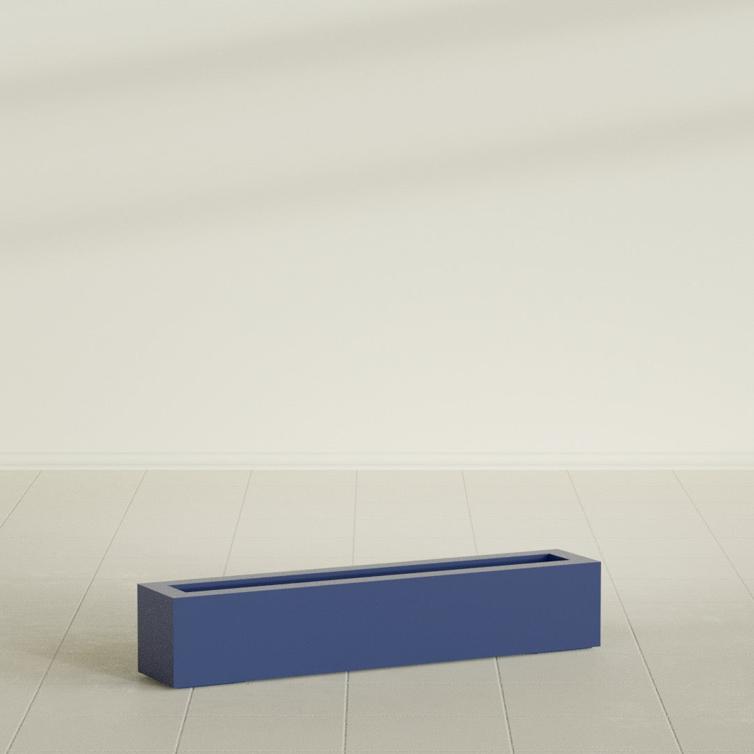 Salon Box Planter in Matte Cobalt Blue, 42" Long, shown empty