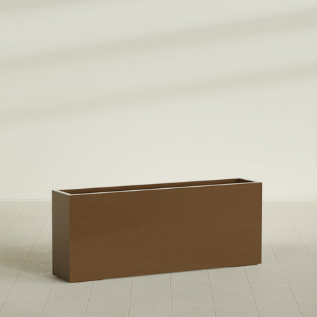 Hollywood Narrow Rectangular Planter in Metallic Bronze, 60"L × 12"D × 24"H, shown empty