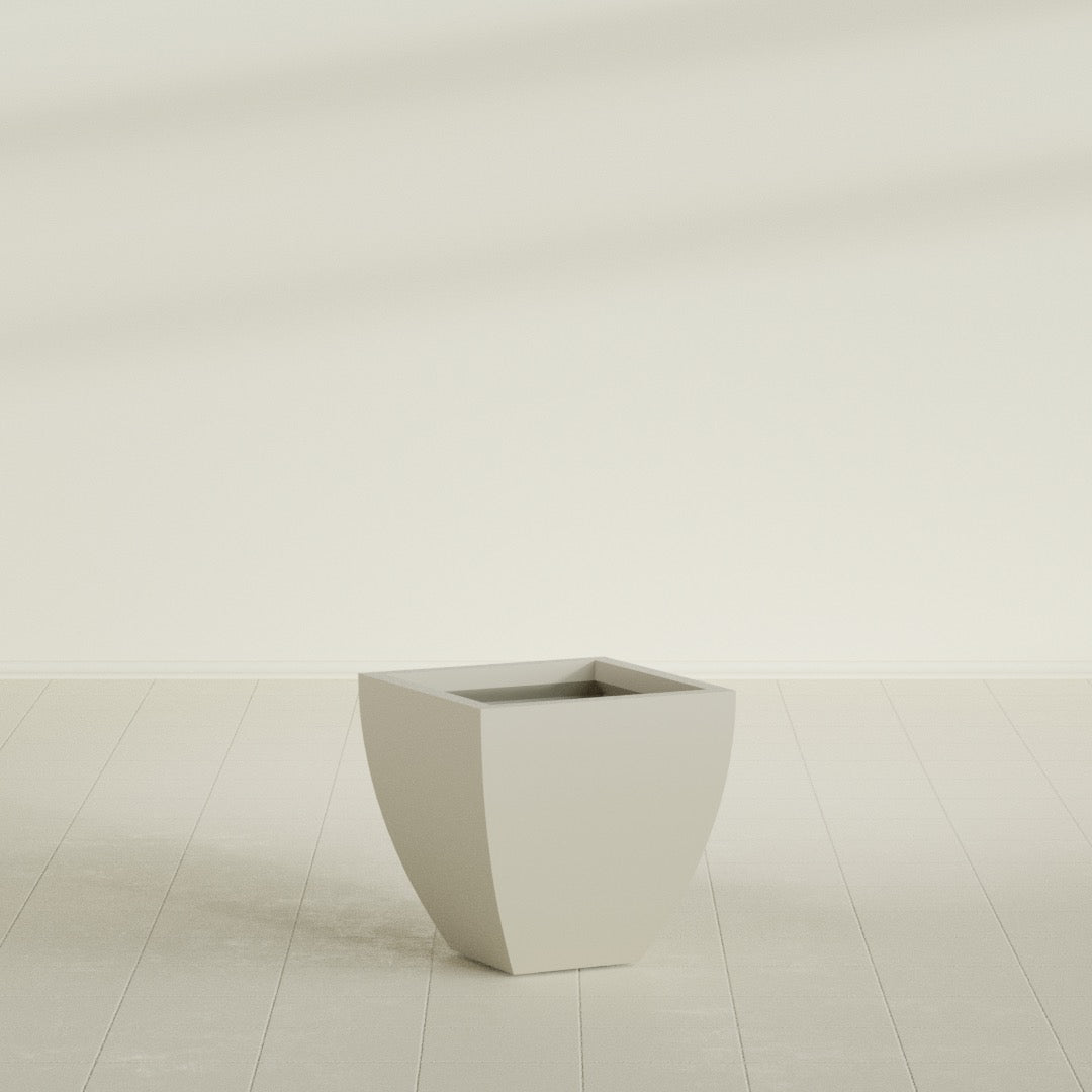 Lima Tapered Square Planter in Satin Beige, 20", shown empty