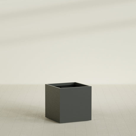Montroy Cube Planter in Matte Charcoal, 32", shown empty