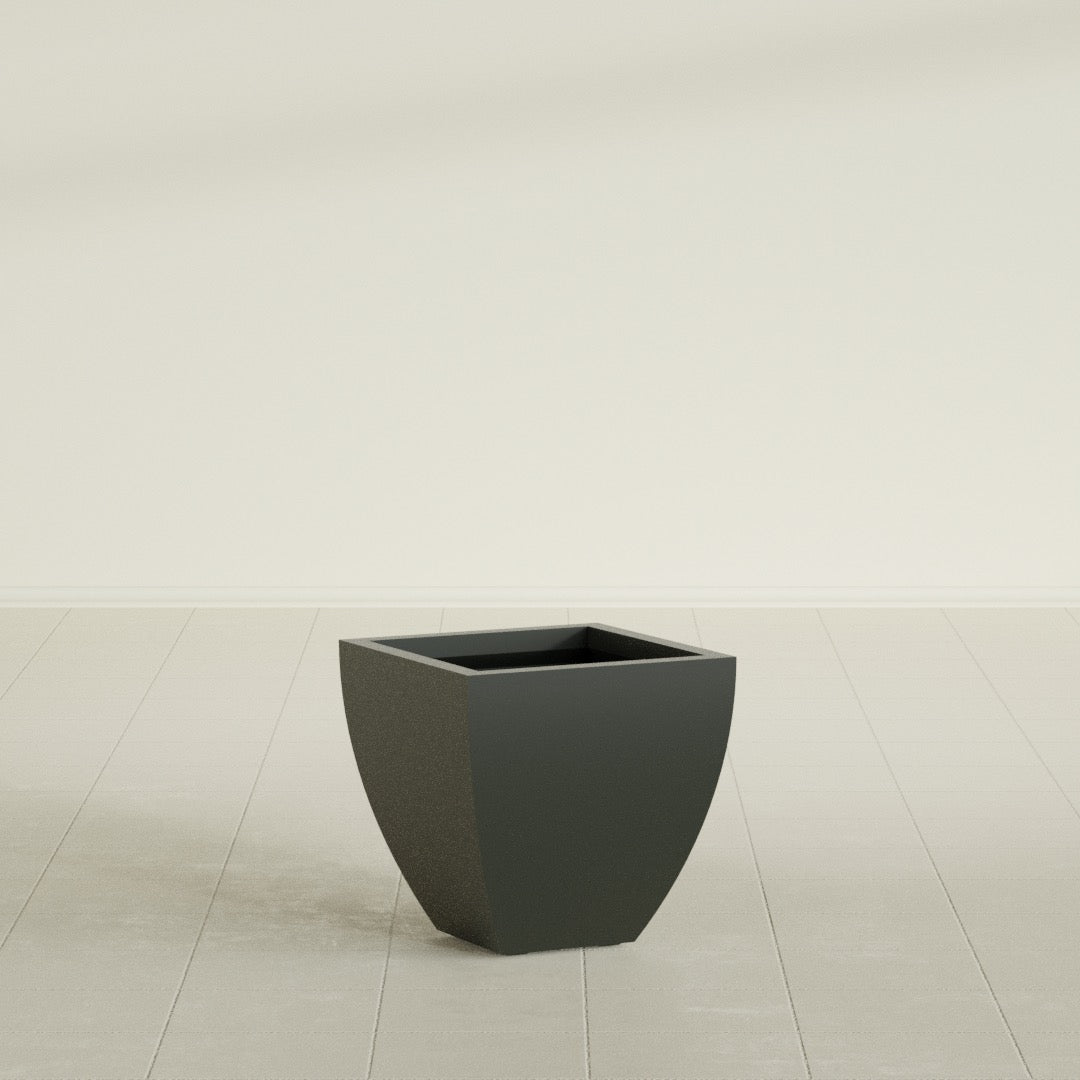 Lima Tapered Square Planter in Matte Charcoal, 16", shown empty