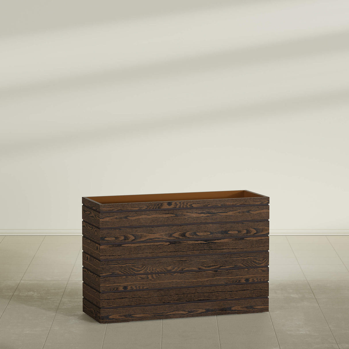 Sedona tall rectangular fiberglass planter, 48"L × 17"D × 32"H
