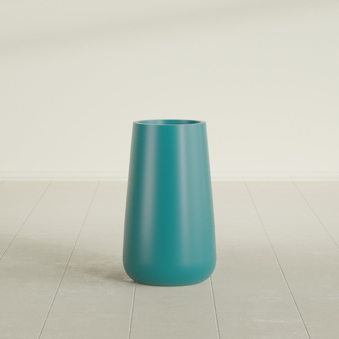 Saigon Tapered Round Planter in Satin Seafoam Green, 14"D × 30"H, shown empty