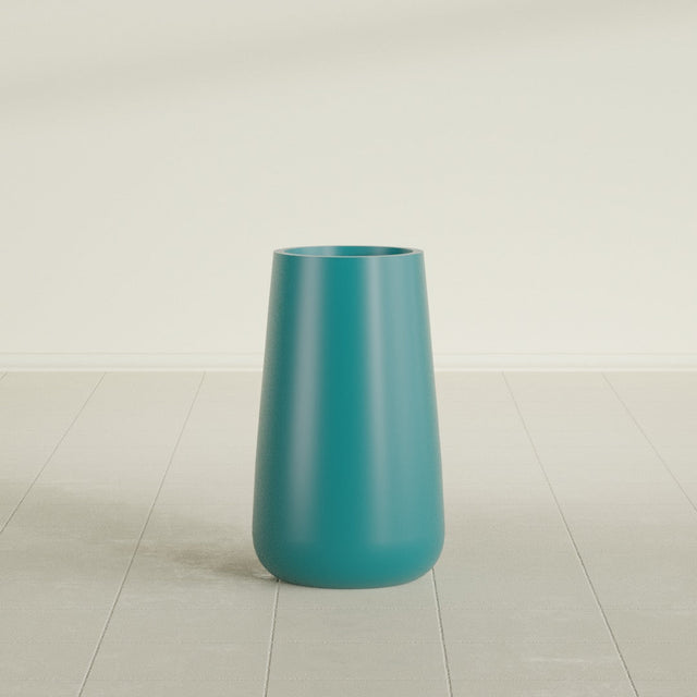 Saigon Tapered Round Planter in Satin Seafoam Green, 14"D × 30"H, shown empty
