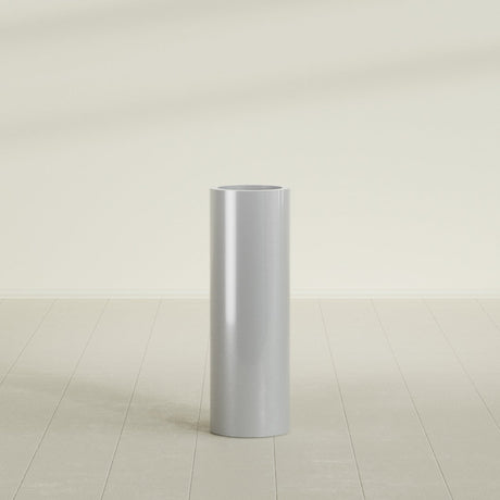 Corry Cylinder Planter in Metallic Silver, 10"D × 30"H, shown empty