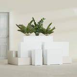 Potsdam Rectangular fiberglass planter in Matte Bright White, size range, in a sunlit interior