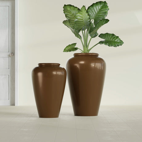 Barà Jar fiberglass planter in Metallic Bronze, size range, in a sunlit interior