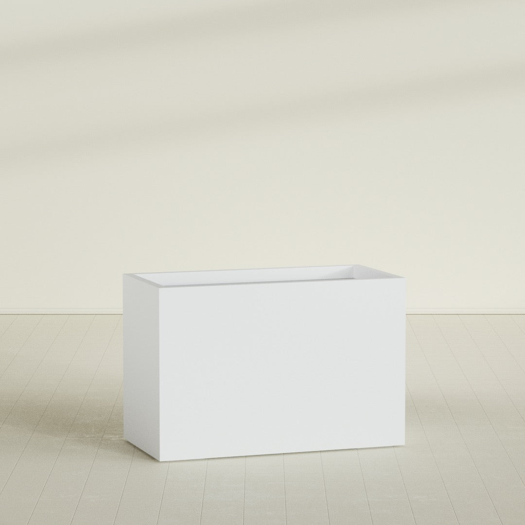 Brisbane Rectangular Planter in Gloss Bright White, 48"L × 24"D × 32"H, shown empty