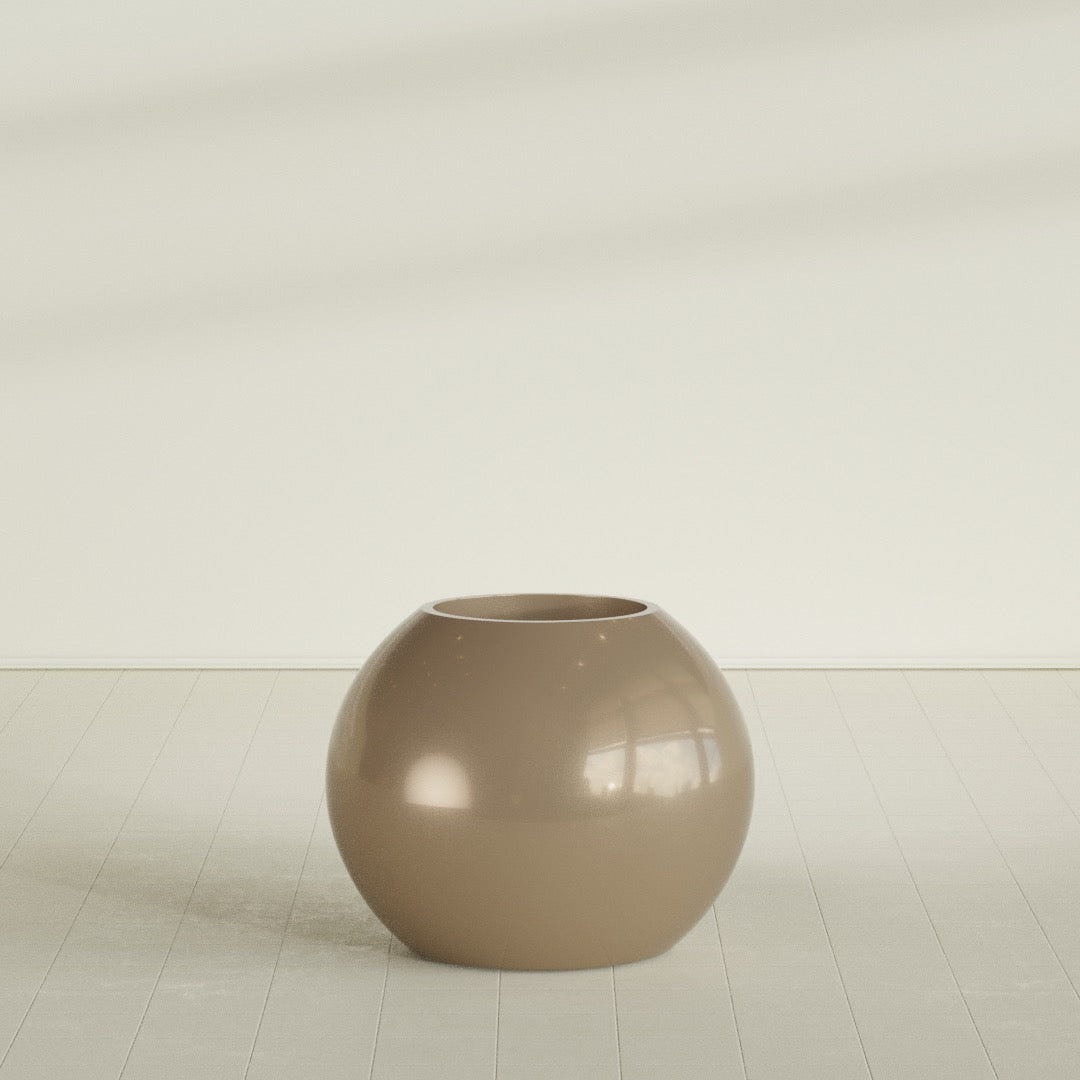 Globe Planter in Gloss Metallic Gold, 30"D × 24"H, shown empty