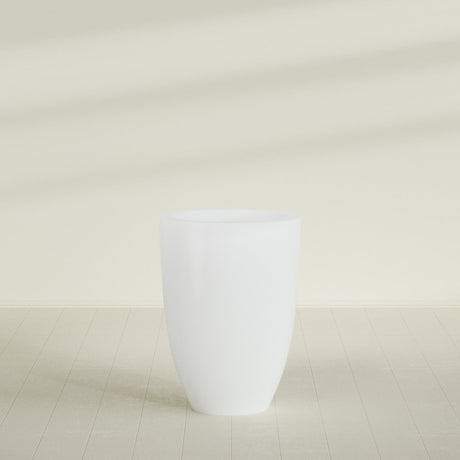 Brannan Tapered Round Planter in Matte Bright White, 30"D × 41"H, shown empty