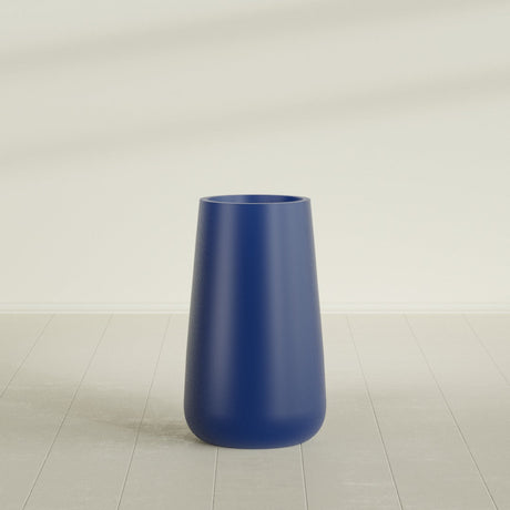 Saigon Tapered Round Planter in Matte Cobalt Blue, 19"D × 42"H, shown empty