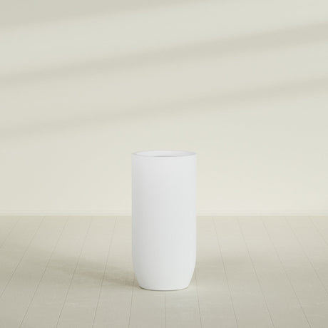 Saint Tropez Bullet Round Planter in Gloss Bright White, 24"D × 50"H, shown empty