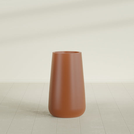 Saigon Tapered Round Planter in Matte Terra Cotta, 19"D × 42"H, shown empty