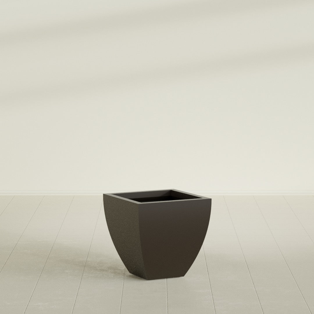 Lima Tapered Square Planter in Matte Dark Brown, 20", shown empty