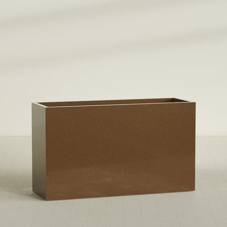 Darwin Rectangular Planter in Metallic Bronze, 72"L × 24"D × 42"H, shown empty