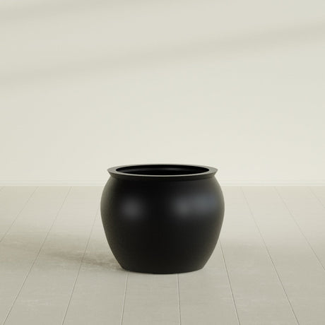 Shanghai Fishbowl Planter in Matte Black, 22", shown empty