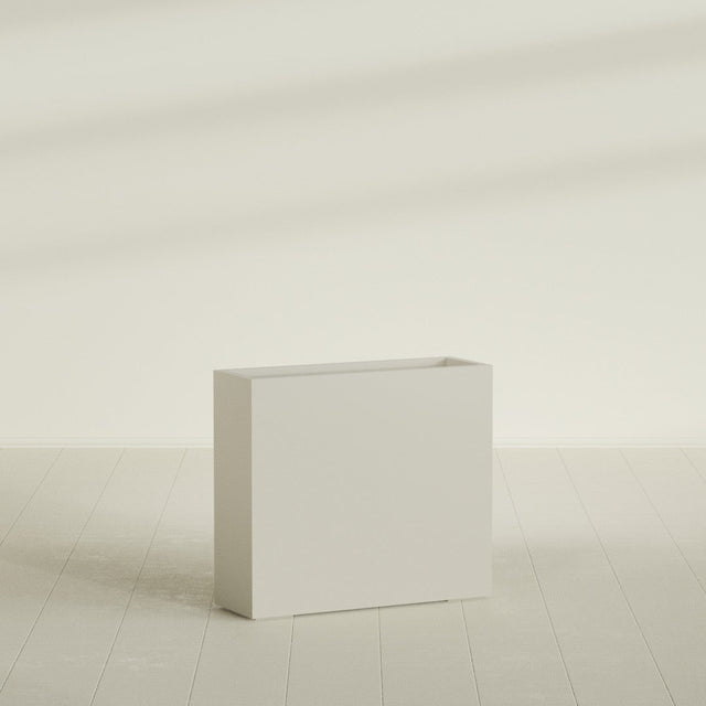Delray Rectangular Planter in Satin Beige, 36"L × 12"D × 32"H, shown empty