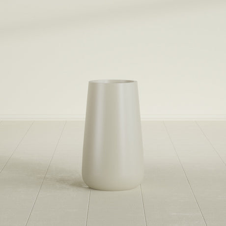 Saigon Tapered Round Planter in Satin Beige, 14"D × 30"H, shown empty