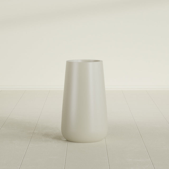 Saigon Tapered Round Planter in Satin Beige, 14"D × 30"H, shown empty