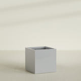 Montroy Cube Planter in Metallic Silver, 36", shown empty