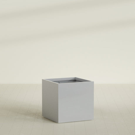Montroy Cube Planter in Metallic Silver, 36", shown empty