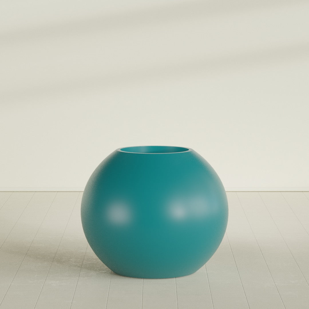 Globe Planter in Satin Seafoam Green, 36"D × 30"H, shown empty