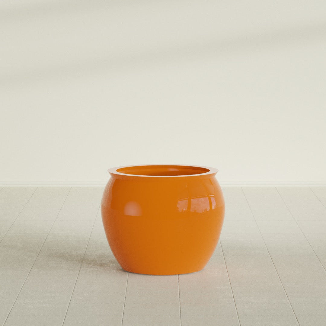 Shanghai Fishbowl Planter in Gloss Tangerine, 22", shown empty