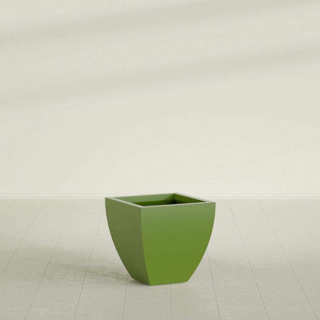Lima Tapered Square Planter in Satin Green, 20", shown empty