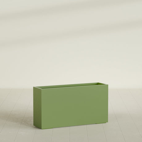 Potsdam Rectangular Planter in Satin Green, 60"L × 16"D × 32"H, shown empty