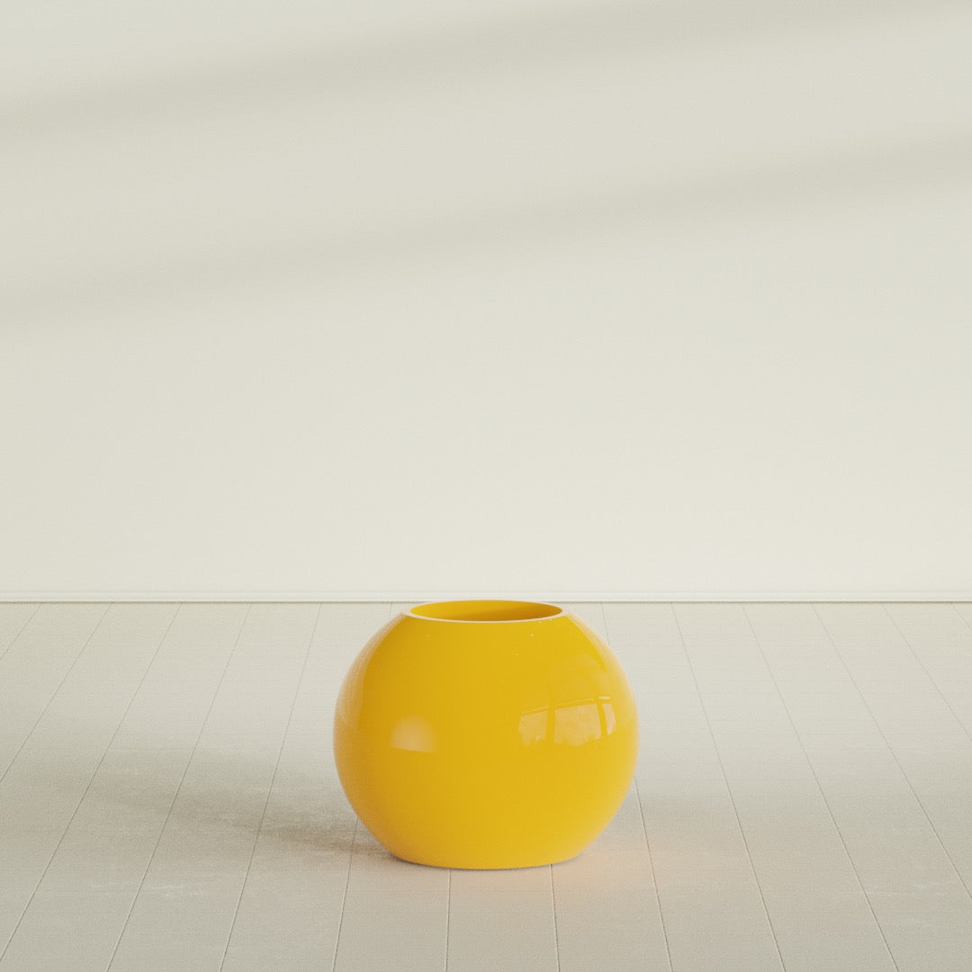Globe Planter in Gloss Saffron, 24"D × 19"H, shown empty