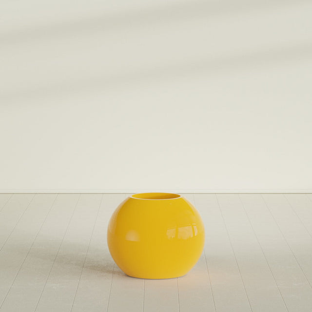 Globe Planter in Gloss Saffron, 24"D × 19"H, shown empty