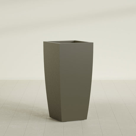 Toulan Tapered Square Planter in Matte Bronze, 20"W × 42"H, shown empty