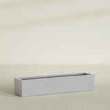 Cuba Low Rectangular Planter in Metallic Silver, 60"L × 14"D × 12"H, shown empty