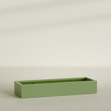 Antwerp Rectangular Planter in Satin Green, 72"L × 24"D × 12"H, shown empty