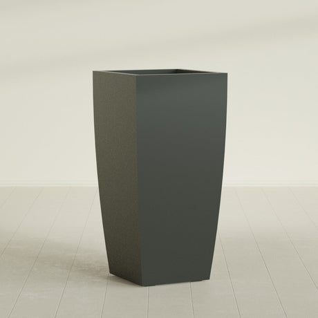 Toulan Tapered Square Planter in Matte Charcoal, 23"W × 48"H, shown empty