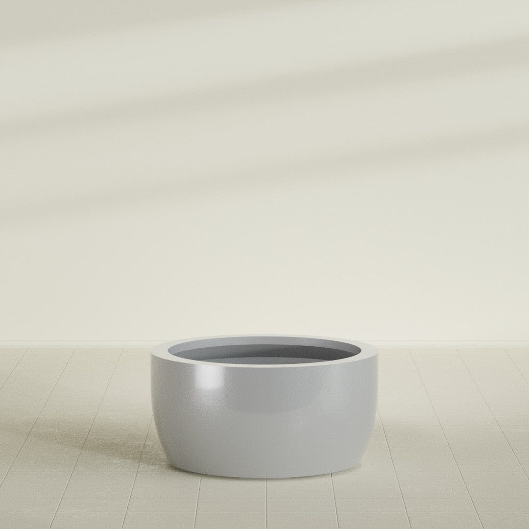 Casablanca Bowl Planter in Metallic Silver, 36"D × 18"H, shown empty